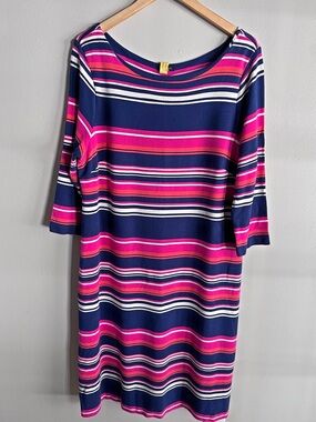 Talbots Stripe Midi Dress Size 16 Pink Navy Coastal Preppy Stretch